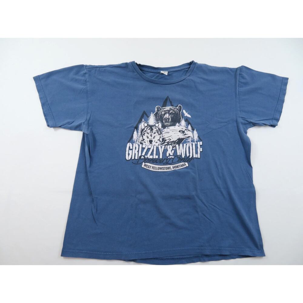 Grizzly Wolf Eagle Graphic T-shirt, Blue Sz XL Vintage
